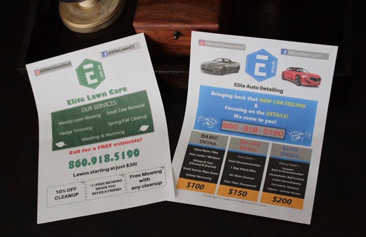 Elite Lawn Care and Elite Auto Detailing flyers