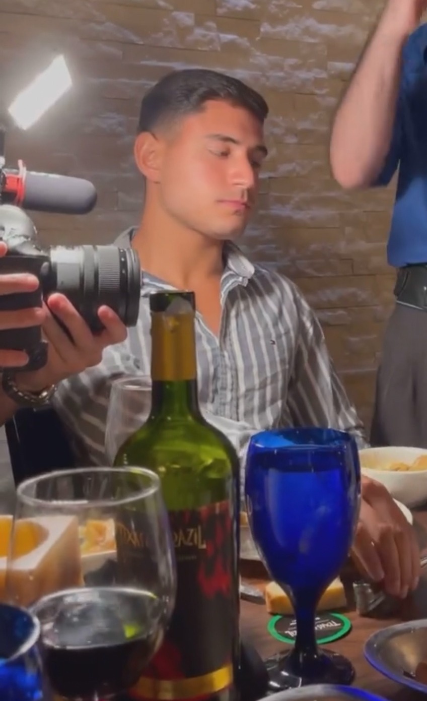 Filming at a steakhouse while on tour